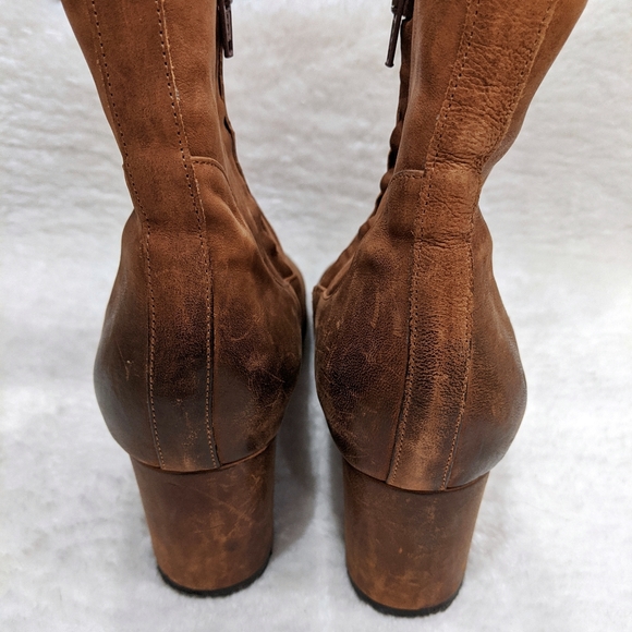 Brown Leather Women's Ankle Booties size 10 Distressed Look round toe - Picture 5 of 10